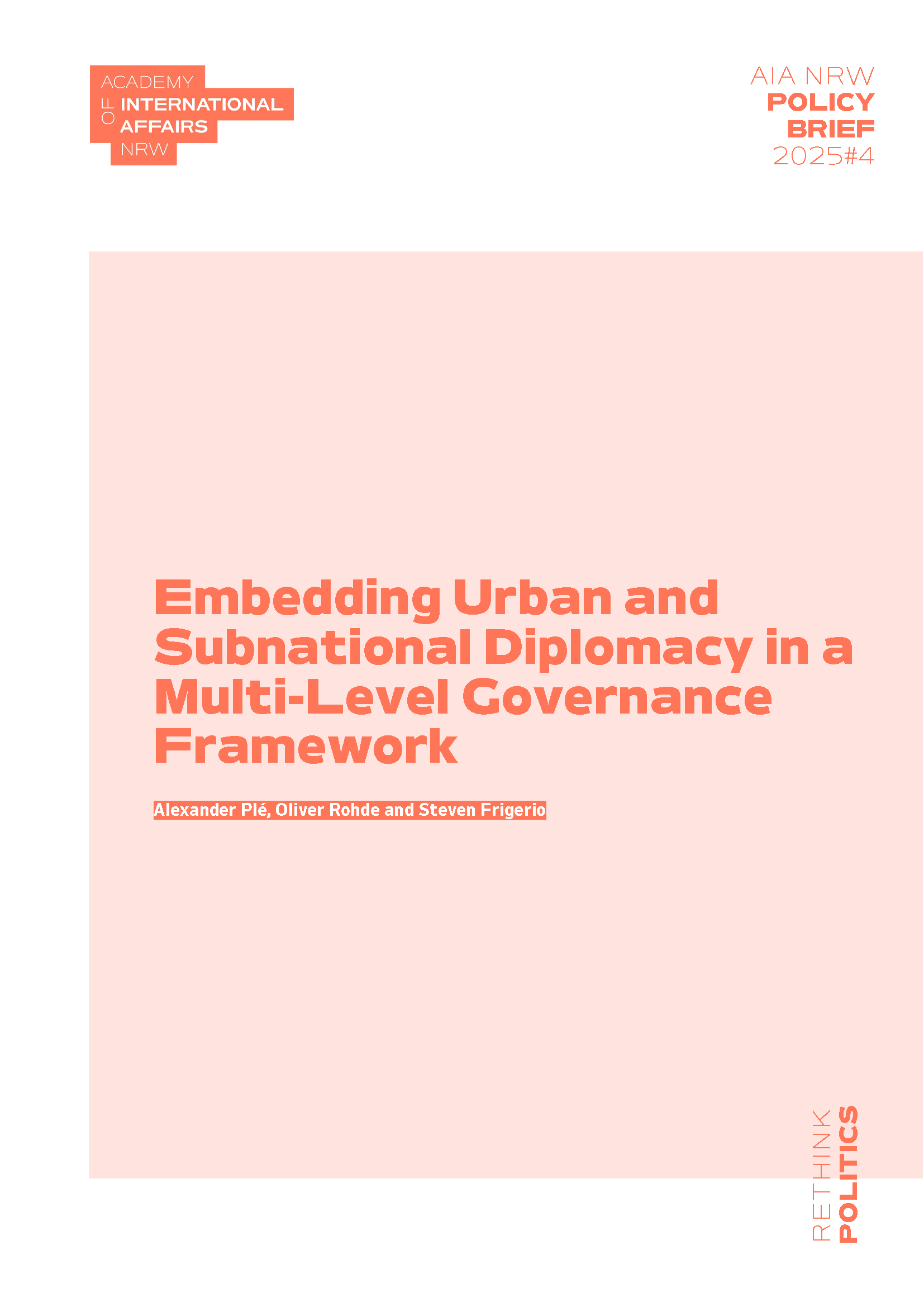 Embedding Urban and Subnational Diplomacy in a Multi-Level Governance Framework